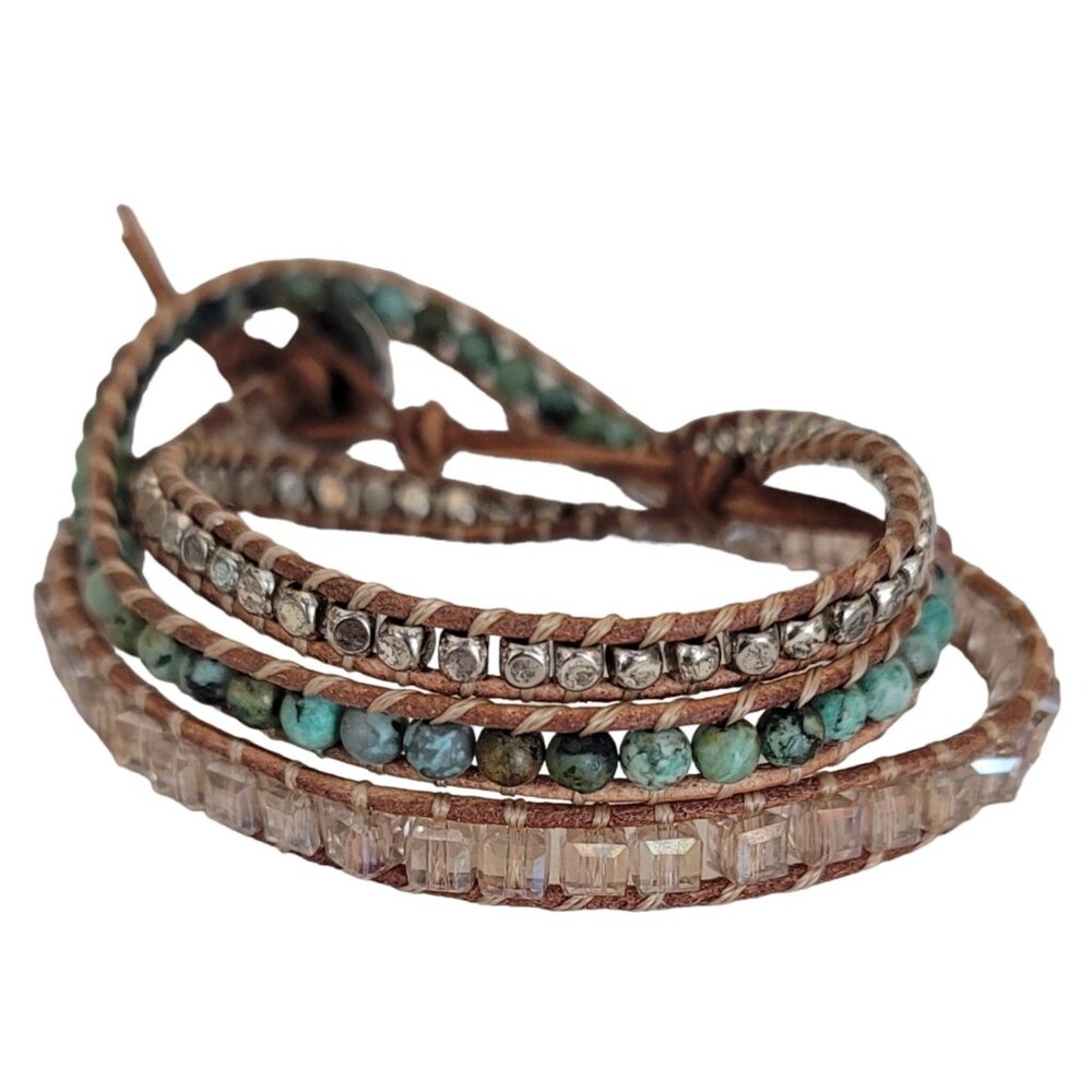 Victoria Emerson Square AB Bead Wrap Bracelet 25” Long, K149